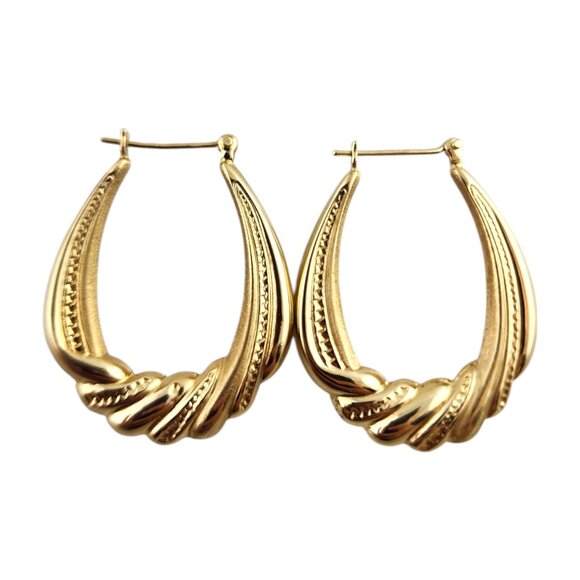 14 Karat Yellow Gold Oval Hoop Earrings #19343 - Picture 1 of 7